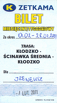 Communication of the city: Ścinawka Średnia (Polska) - ticket abverse. 