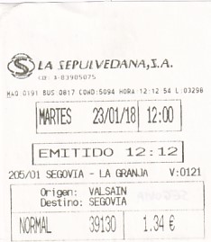 Communication of the city: Segovia (Hiszpania) - ticket abverse