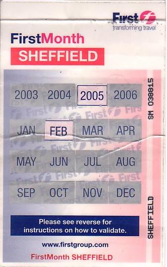 Communication of the city: Sheffield (Wielka Brytania) - ticket abverse