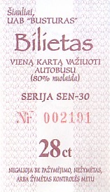 Communication of the city: Šiauliai (Litwa) - ticket abverse