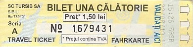 Communication of the city: Sibiu (Rumunia) - ticket abverse