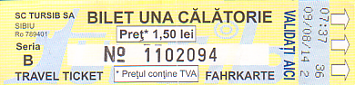 Communication of the city: Sibiu (Rumunia) - ticket abverse