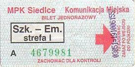 Communication of the city: Siedlce (Polska) - ticket abverse. <IMG SRC=img_upload/_0wymiana2.png>