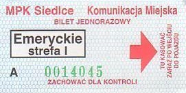 Communication of the city: Siedlce (Polska) - ticket abverse. 