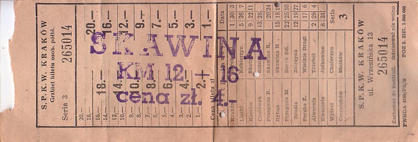 Communication of the city: Skawina (Polska) - ticket abverse. 