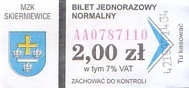 Communication of the city: Skierniewice (Polska) - ticket abverse. hologram engraf