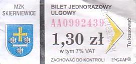 Communication of the city: Skierniewice (Polska) - ticket abverse. <IMG SRC=img_upload/_0blad.png alt="błąd">: źle nałożona ramka w herbie