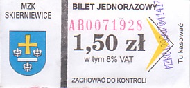 Communication of the city: Skierniewice (Polska) - ticket abverse. <IMG SRC=img_upload/_0wymiana2.png>