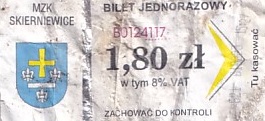 Communication of the city: Skierniewice (Polska) - ticket abverse. 