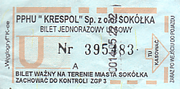 Communication of the city: Sokółka (Polska) - ticket abverse. <IMG SRC=img_upload/_0ekstrymiana2.png>