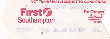 Communication of the city: Southampton (Wielka Brytania) - ticket abverse.