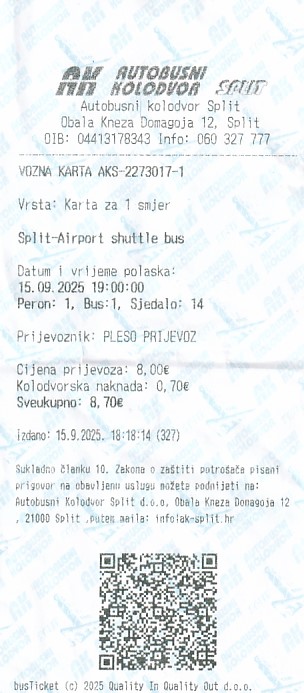 Communication of the city: Split (Chorwacja) - ticket abverse.
