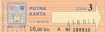Communication of the city: Split (Chorwacja) - ticket abverse. 