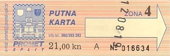 Communication of the city: Split (Chorwacja) - ticket abverse. 