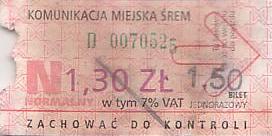 Communication of the city: Śrem (Polska) - ticket abverse. <IMG SRC=img_upload/_przebitka.png alt="przebitka">