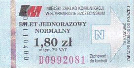 Communication of the city: Stargard (Polska) - ticket abverse
