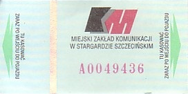 Communication of the city: Stargard (Polska) - ticket abverse. <!--śmieszne ceny-->brak ceny