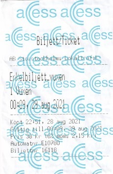 Communication of the city: Stockholm (Szwecja) - ticket abverse. <IMG SRC=img_upload/_0wymiana2.png>