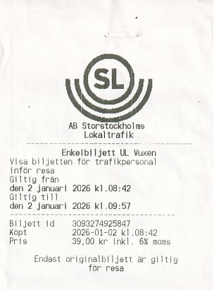 Communication of the city: Stockholm (Szwecja) - ticket abverse.