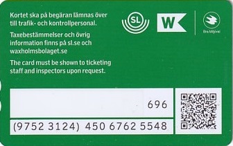 Communication of the city: Stockholm (Szwecja) - ticket reverse