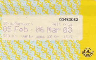 Communication of the city: Stockholm (Szwecja) - ticket abverse. 