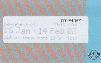 Communication of the city: Stockholm (Szwecja) - ticket abverse