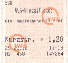 Communication of the city: Stuttgart (Niemcy) - ticket abverse