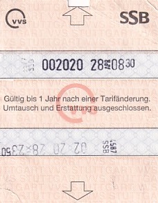 Communication of the city: Stuttgart (Niemcy) - ticket reverse