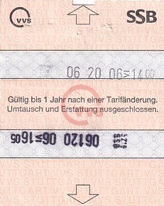 Communication of the city: Stuttgart (Niemcy) - ticket reverse