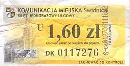 Communication of the city: Świdnica (Polska) - ticket abverse. 