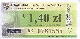 Communication of the city: Świdnica (Polska) - ticket abverse. <IMG SRC=img_upload/_0wymiana2.png>