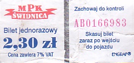 Communication of the city: Świdnica (Polska) - ticket abverse. 