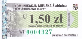 Communication of the city: Świdnica (Polska) - ticket abverse. 