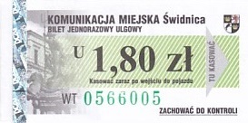 Communication of the city: Świdnica (Polska) - ticket abverse. 