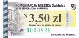 Communication of the city: Świdnica (Polska) - ticket abverse. 