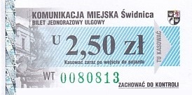 Communication of the city: Świdnica (Polska) - ticket abverse. 