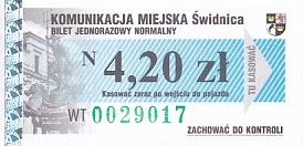 Communication of the city: Świdnica (Polska) - ticket abverse. 