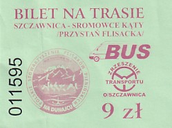 Communication of the city: Szczawnica (Polska) - ticket abverse. 
