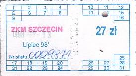 Communication of the city: Szczecin (Polska) - ticket abverse. uszkodzenie: zdrapany hologram