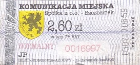 Communication of the city: Szczecinek (Polska) - ticket abverse. 