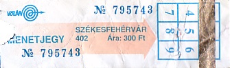 Communication of the city: Székesfehérvár (Węgry) - ticket abverse