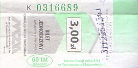 Communication of the city: Tomaszów Mazowiecki (Polska) - ticket abverse. okolicznościowy - 60 lat MZK