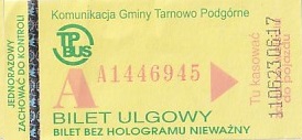 Communication of the city: Tarnowo Podgórne (Polska) - ticket abverse. hologram PRODUCT