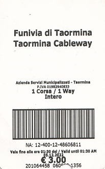 Communication of the city: Taormina (Włochy) - ticket abverse. 
