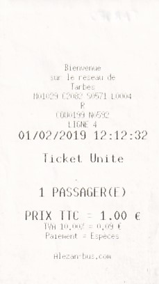 Communication of the city: Tarbes (Francja) - ticket abverse