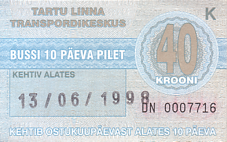 Communication of the city: Tartu (Estonia) - ticket abverse. 