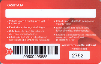 Communication of the city: Tartu (Estonia) - ticket reverse