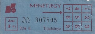 Communication of the city: Tatabánya (Węgry) - ticket abverse. 
