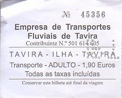 Communication of the city: Tavira (Portugalia) - ticket abverse. 