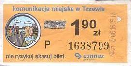 Communication of the city: Tczew (Polska) - ticket abverse. 